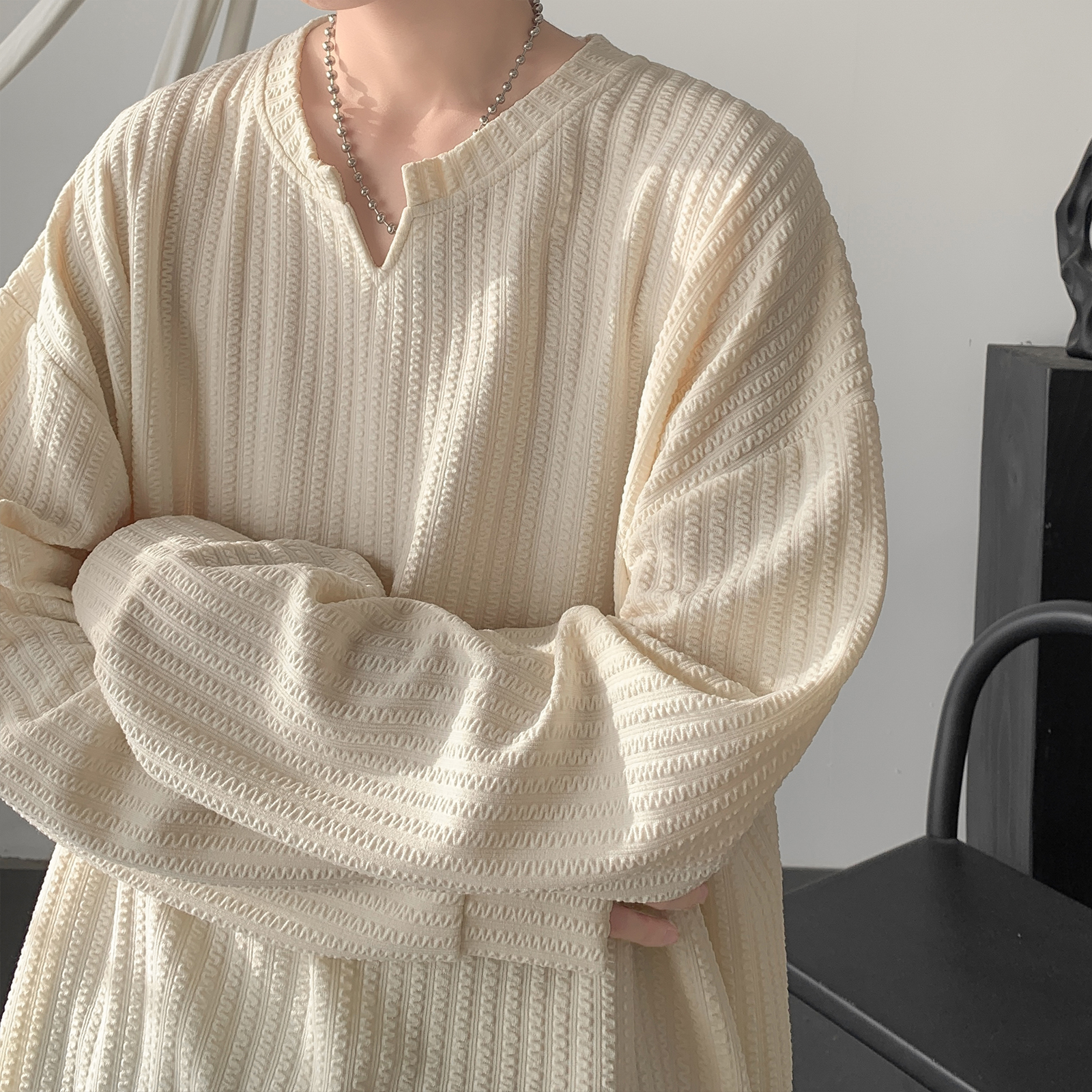 Loose Long Sleeve V-Neck T-Shi – Streetwear Brand Popular Bewertung und Preis